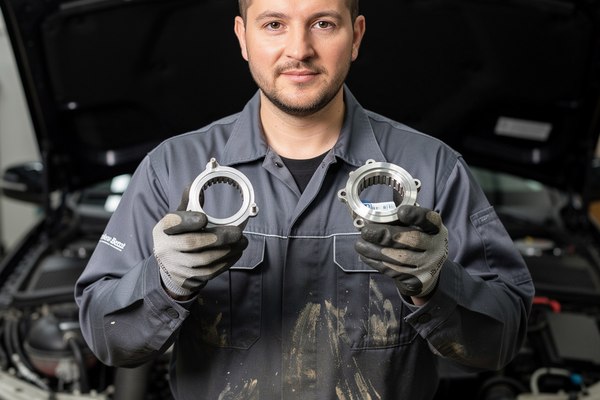 Mechanic comparing two Mercedes-Benz replacement parts next to an open engine bay